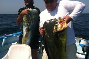 men holding fish on a boat